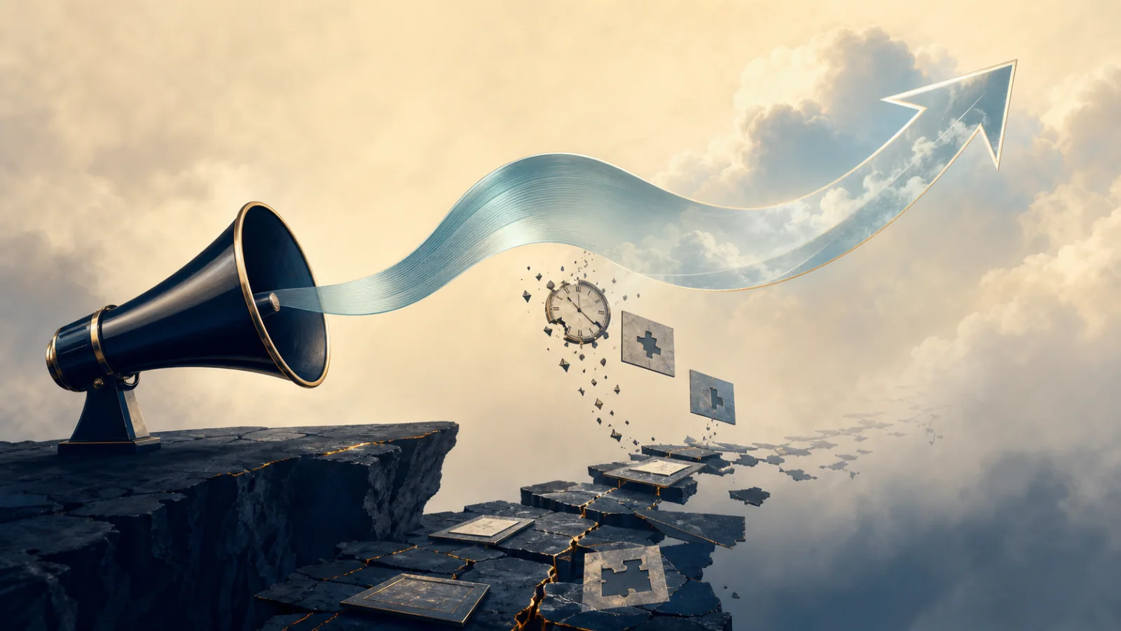 Editorial illustration of a polished confidence signal separating from a broken and incomplete evidence path.